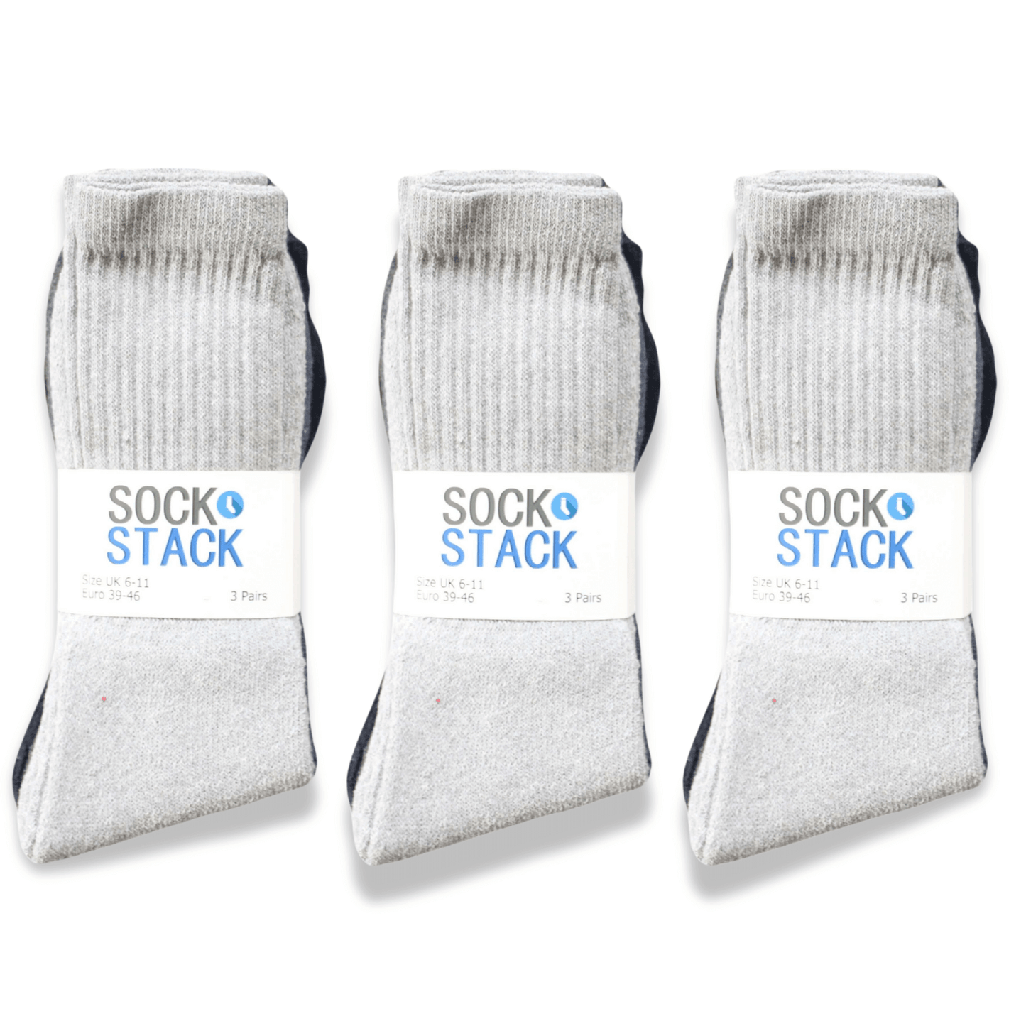 Sock Stack 30 Pairs Mens Cotton Rich Performance Sport Socks UK 6-11 Black Grey White Reinforced Heel Toe Multipack Value