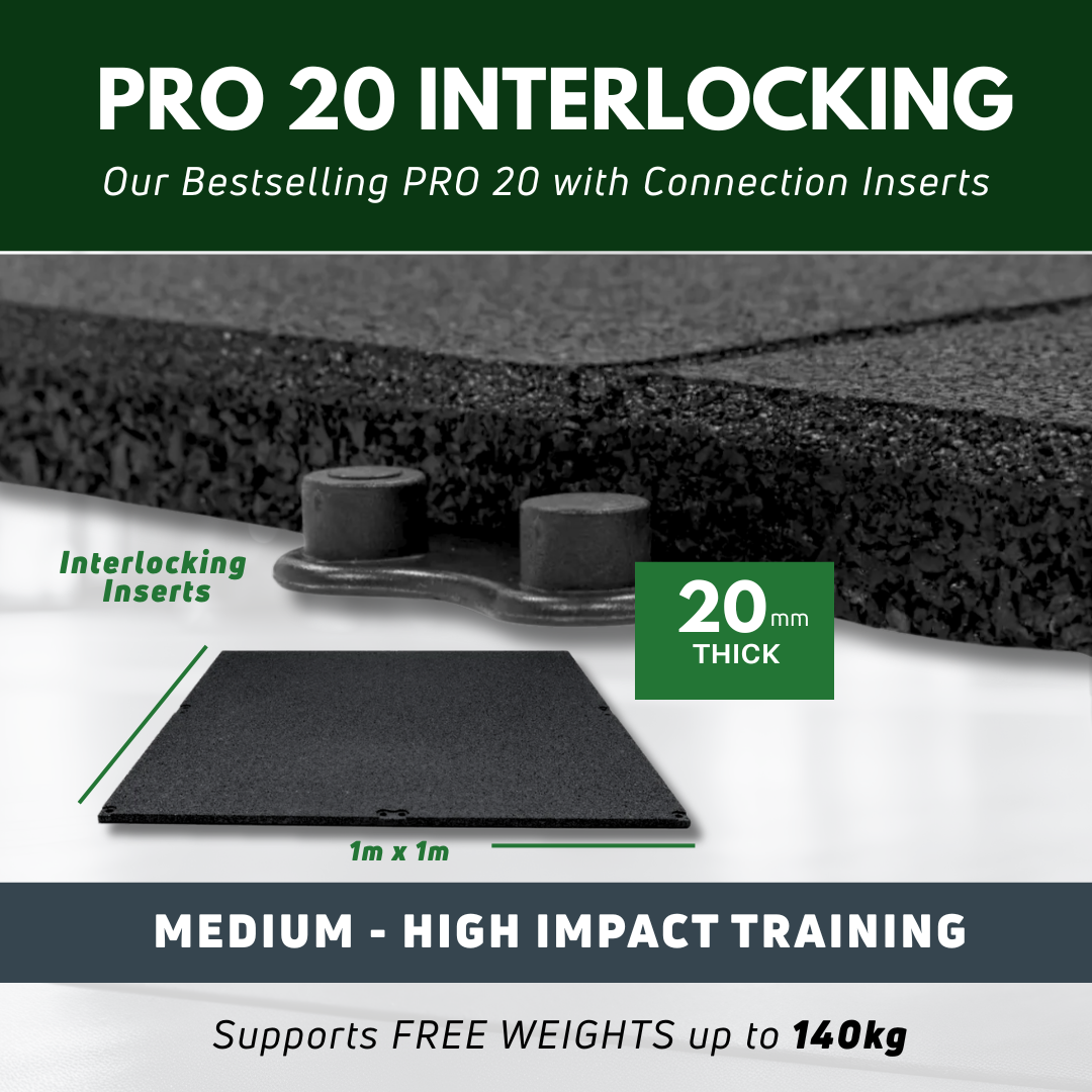 20mm PRO Interlocking Gym Tiles - Connection Inserts Included