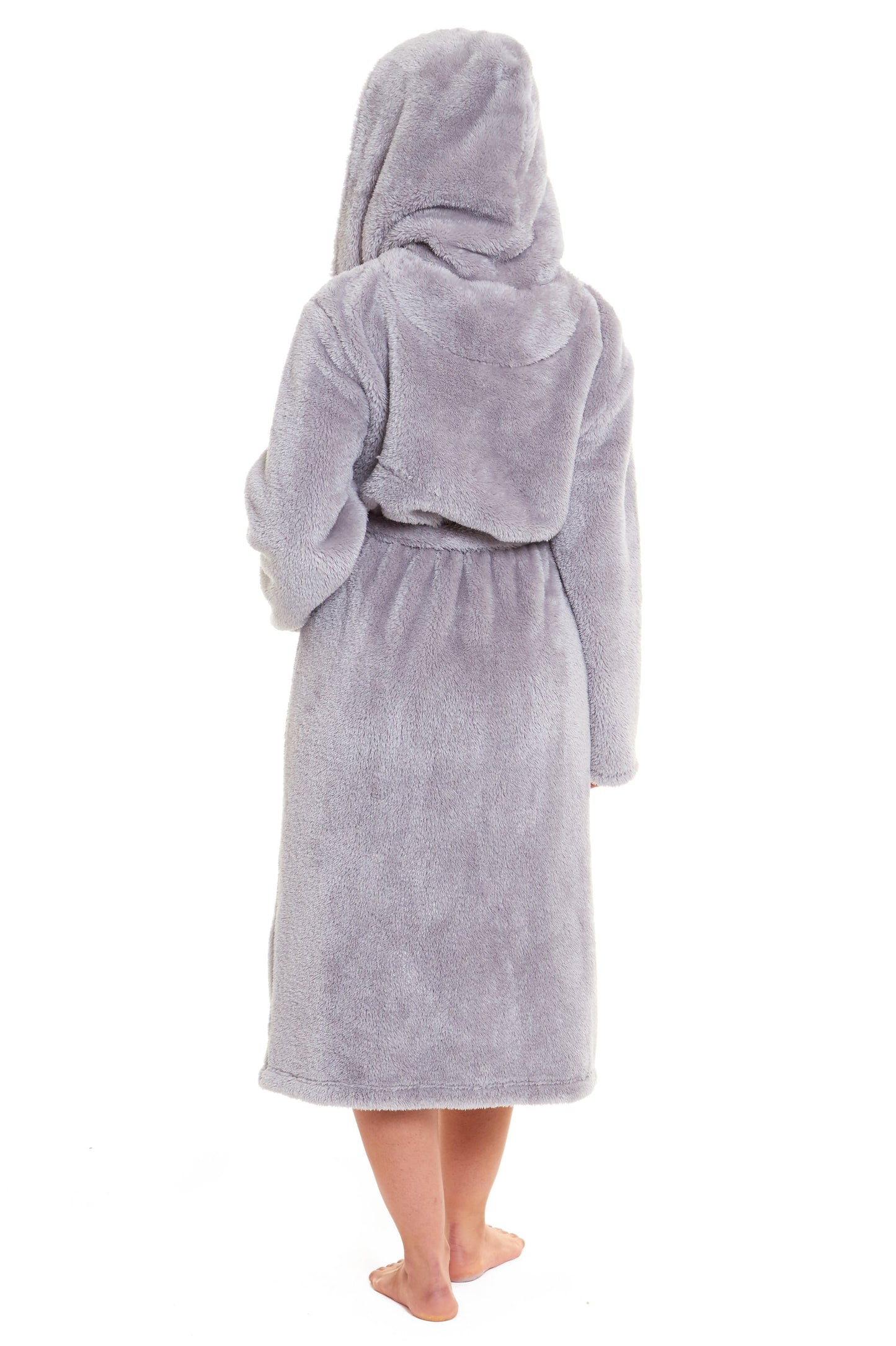 OLIVIA ROCCO Hooded Robe Women Grey Velvet Touch Fleece Luxuriously Soft Durable Loungewear Dressing Gown UK Sizes 8 to 22 Comfort